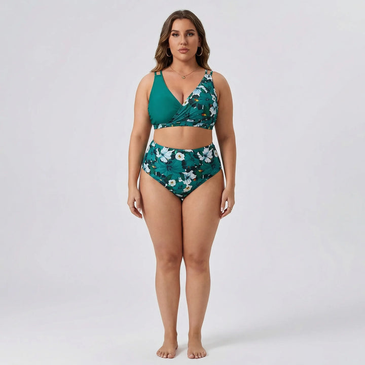 Plus-Size Tropical Print Bikini Set - April