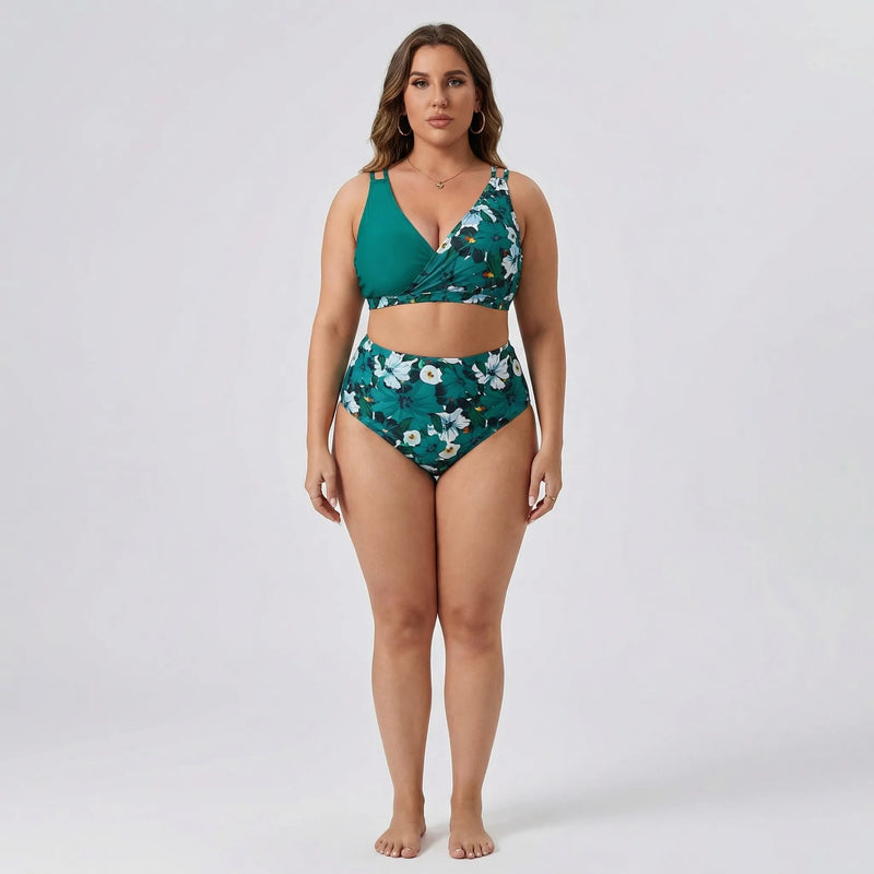 Plus-Size Tropical Print Bikini Set - April