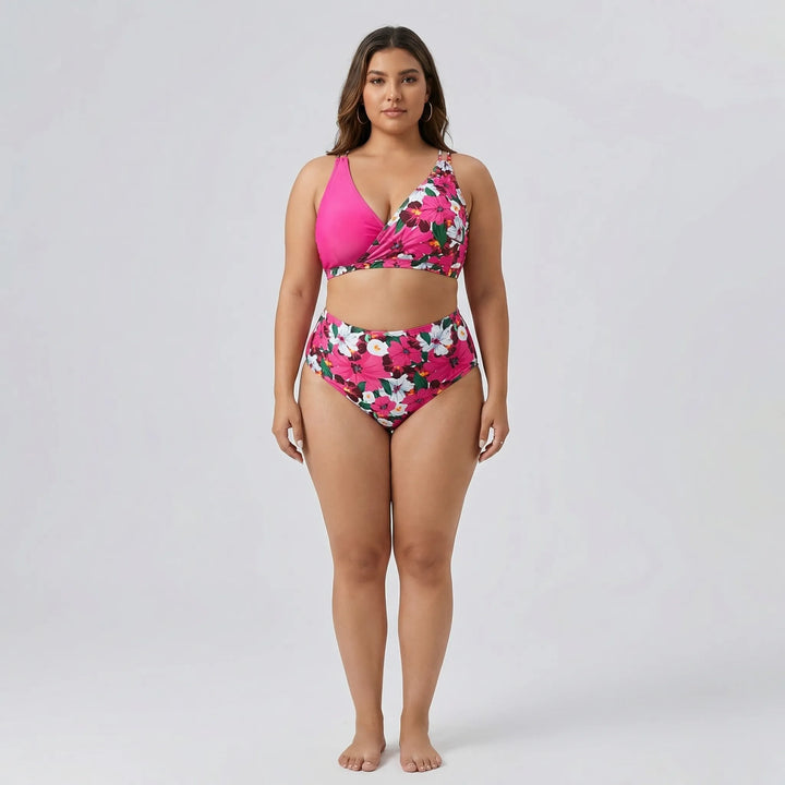 Plus-Size Tropical Print Bikini Set - April