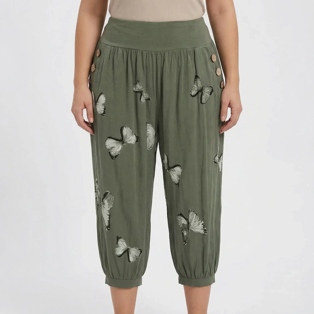 Plus Size Butterfly Print Capri Pants - Ella
