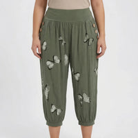 Plus Size Butterfly Print Capri Pants - Ella