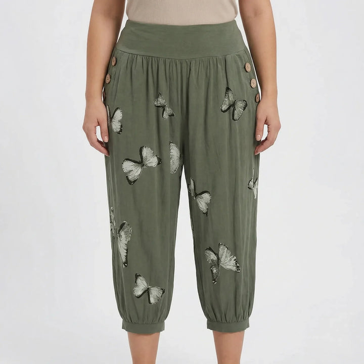 Plus Size Butterfly Print Capri Pants - Ella