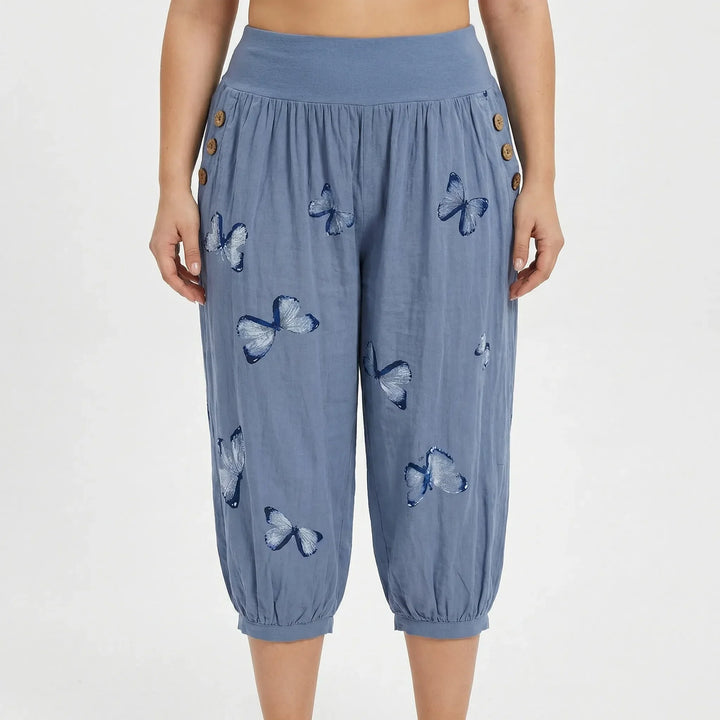 Plus Size Butterfly Print Capri Pants - Ella