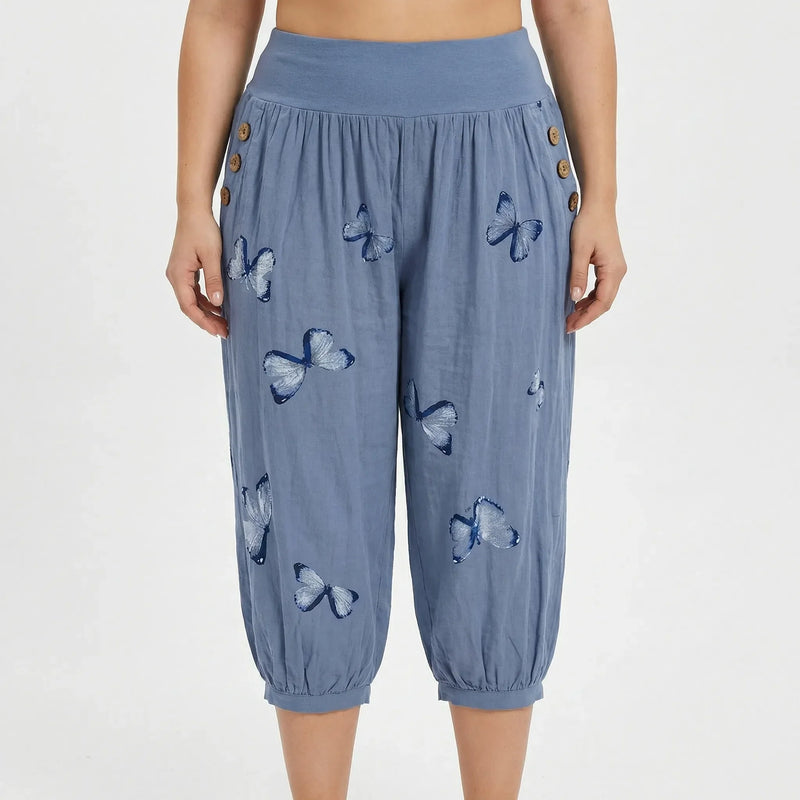 Plus Size Butterfly Print Capri Pants - Ella