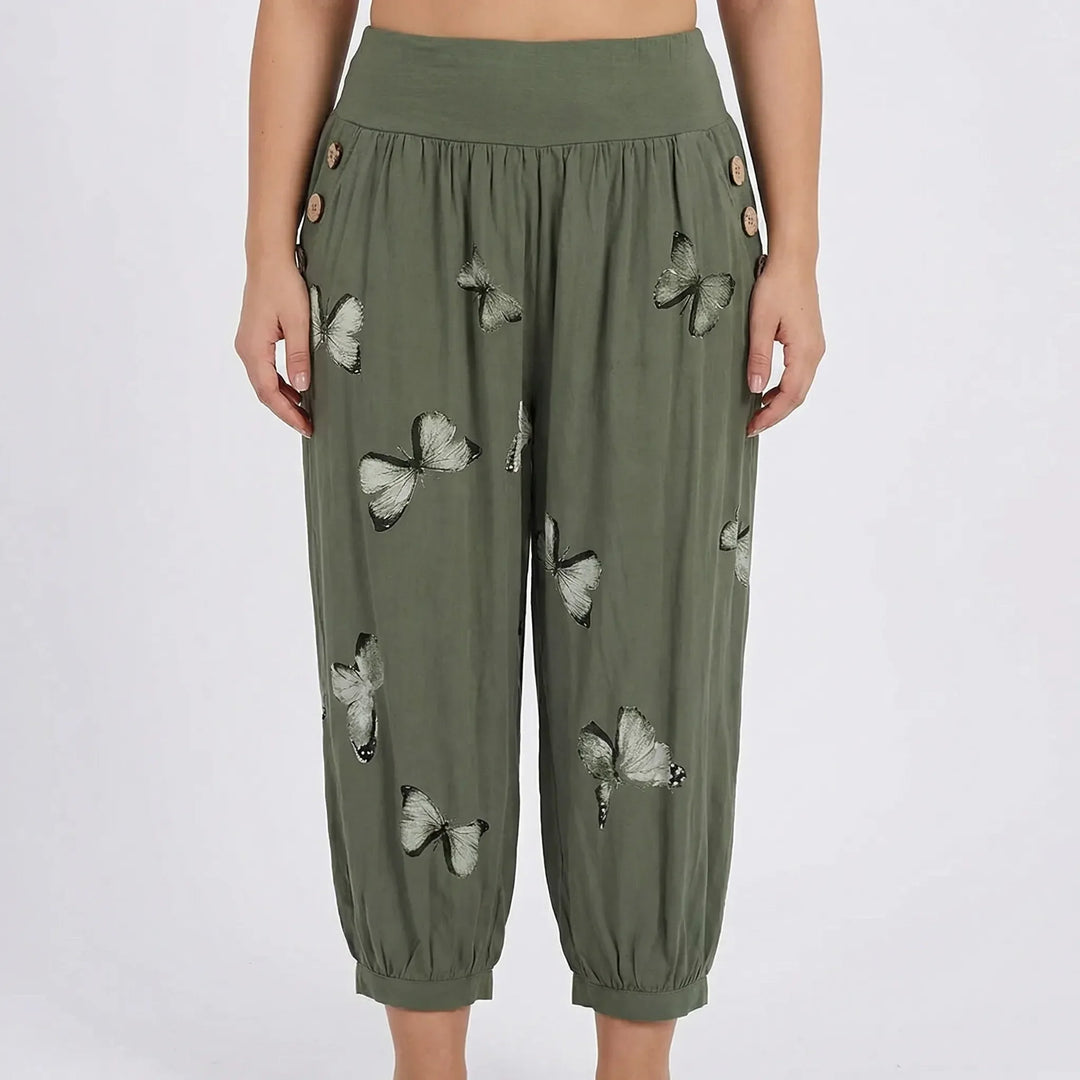 Plus Size Butterfly Print Capri Pants - Ella
