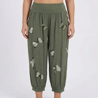 Plus Size Butterfly Print Capri Pants - Ella