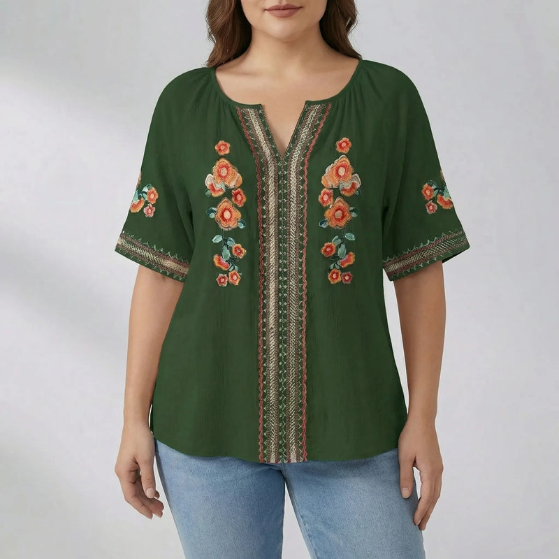 Plus Size Embroidered Short Sleeve Top - Natasha