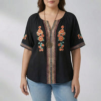 Plus Size Embroidered Short Sleeve Top - Natasha