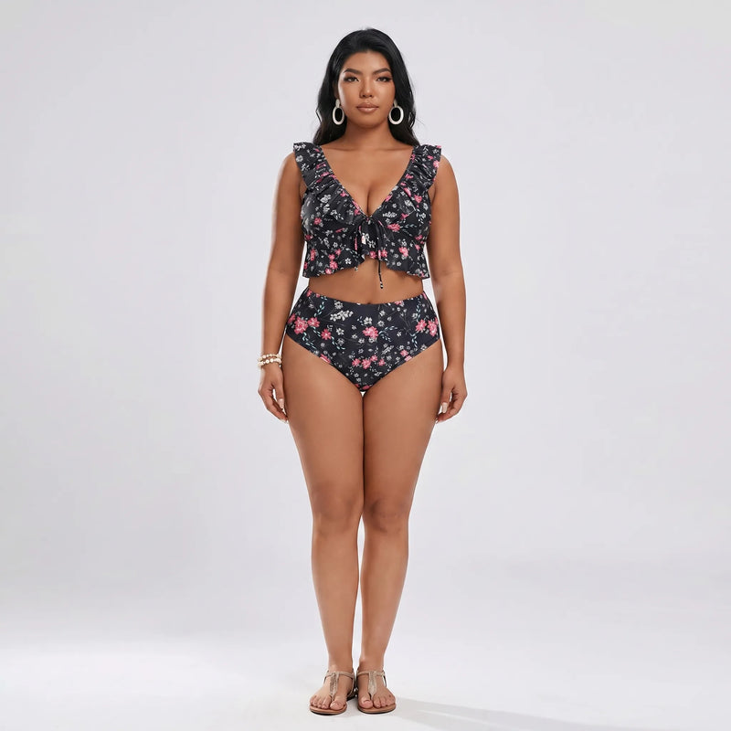 Plus Size High Waist Bikini Set - Jeanette