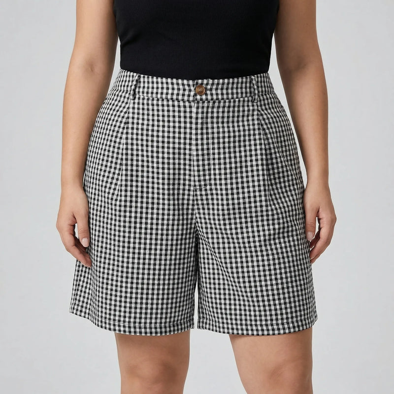 Plus Size Plaid Wide Leg Shorts - Denise