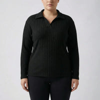 Plus Size Ribbed Knit Long Sleeve Top - Charlotte