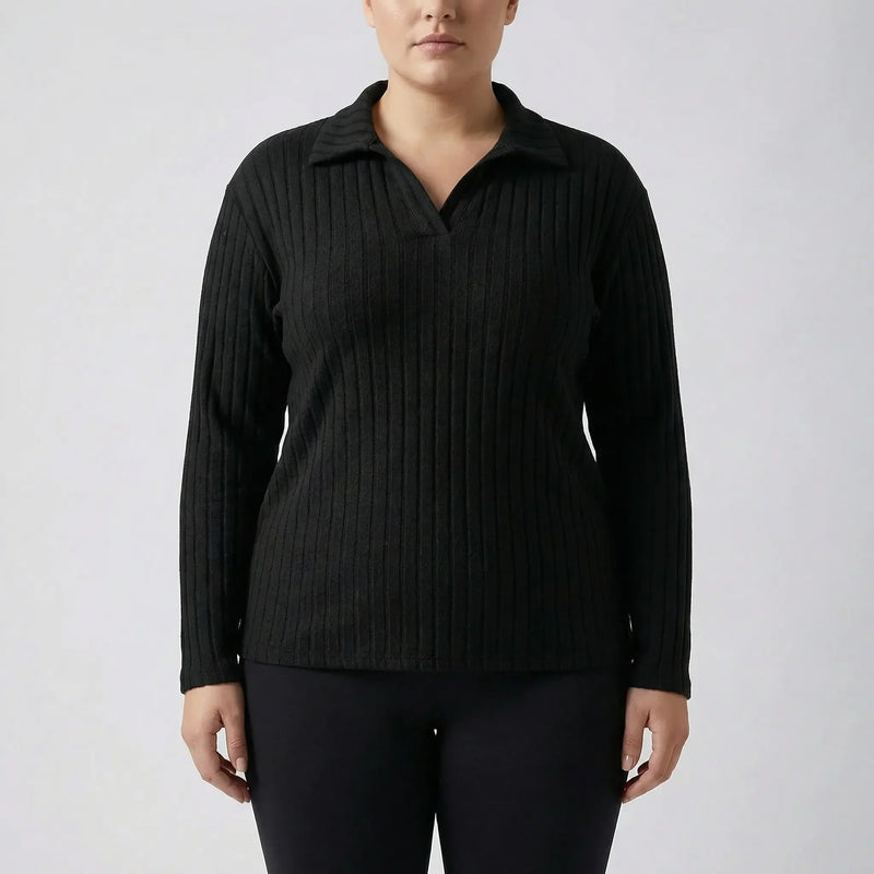 Plus Size Ribbed Knit Long Sleeve Top - Charlotte