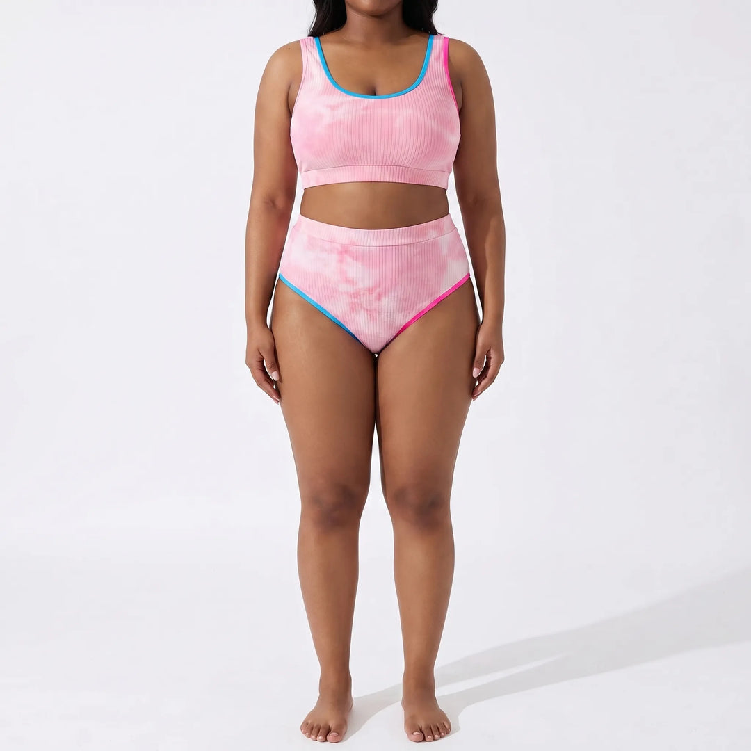 Plus Size Tie Dye Two-Piece Bikini Set - Jean