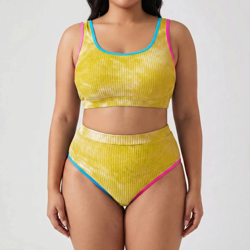 Plus Size Tie Dye Two-Piece Bikini Set - Jean