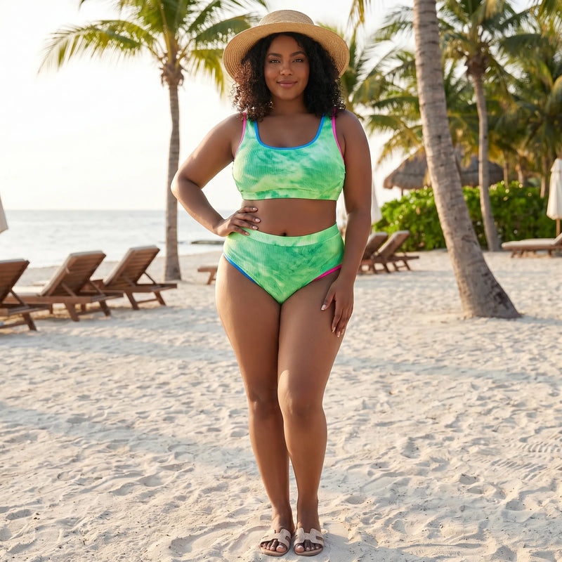 Plus Size Tie Dye Two-Piece Bikini Set - Jean