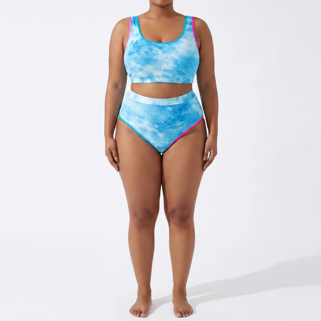 Plus Size Tie Dye Two-Piece Bikini Set - Jean
