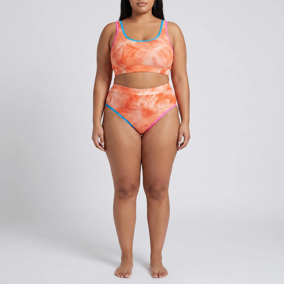 Plus Size Tie Dye Two-Piece Bikini Set - Jean