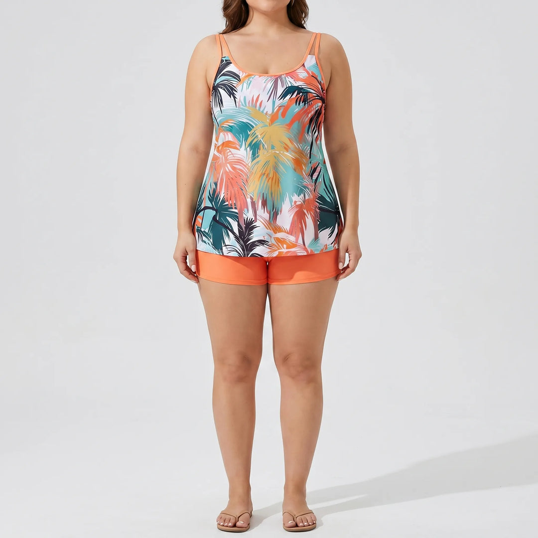 Plus Size Tropical Print Tankini Set - Lucy