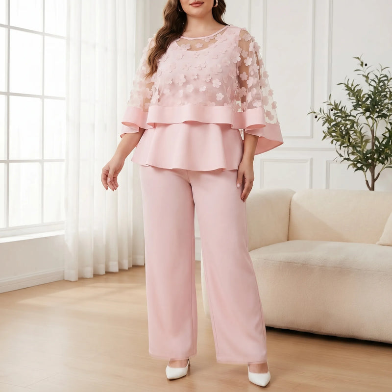 Plus Size Two-Piece Top And Trouser Set - Sally