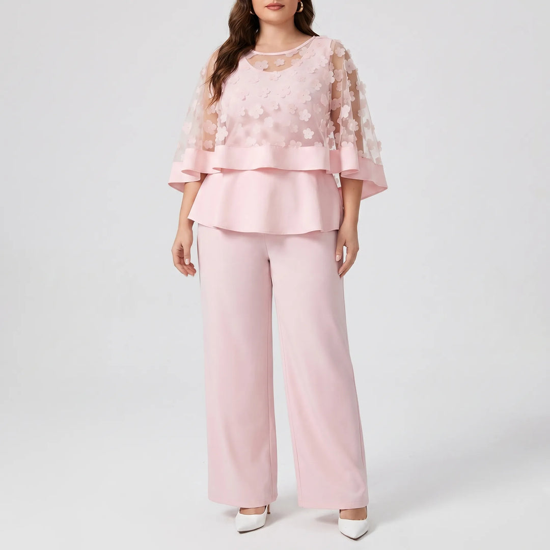 Plus Size Two-Piece Top And Trouser Set - Sally