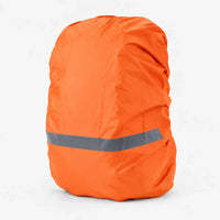 Orange rucksack cover with a grey reflective stripe across the lower section, shown on a white background. 7