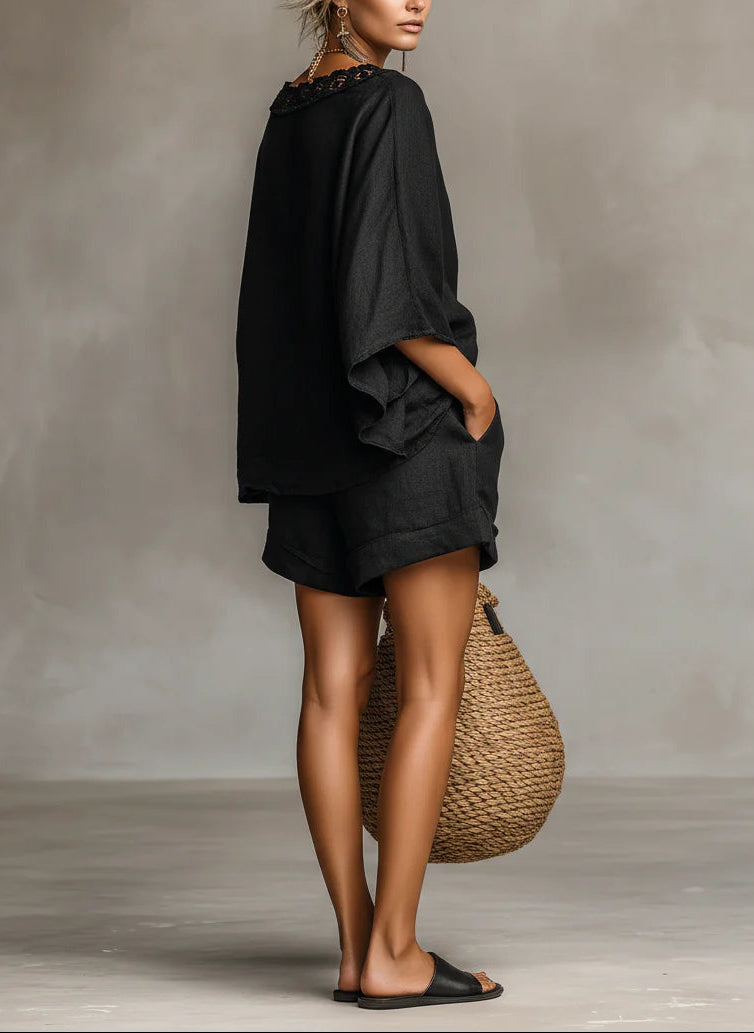 Relaxed Black Summer Shorts Co-Ord - Lela
