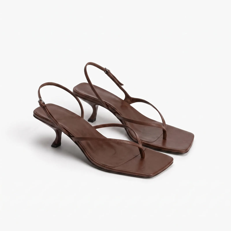 Retro Brown Kitten Heel Sandals - Laura