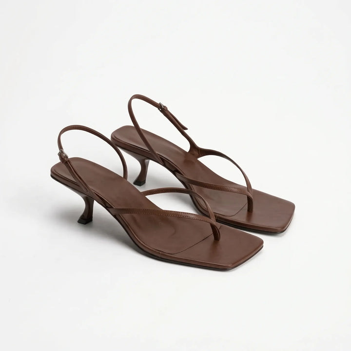 Retro Brown Kitten Heel Sandals - Laura