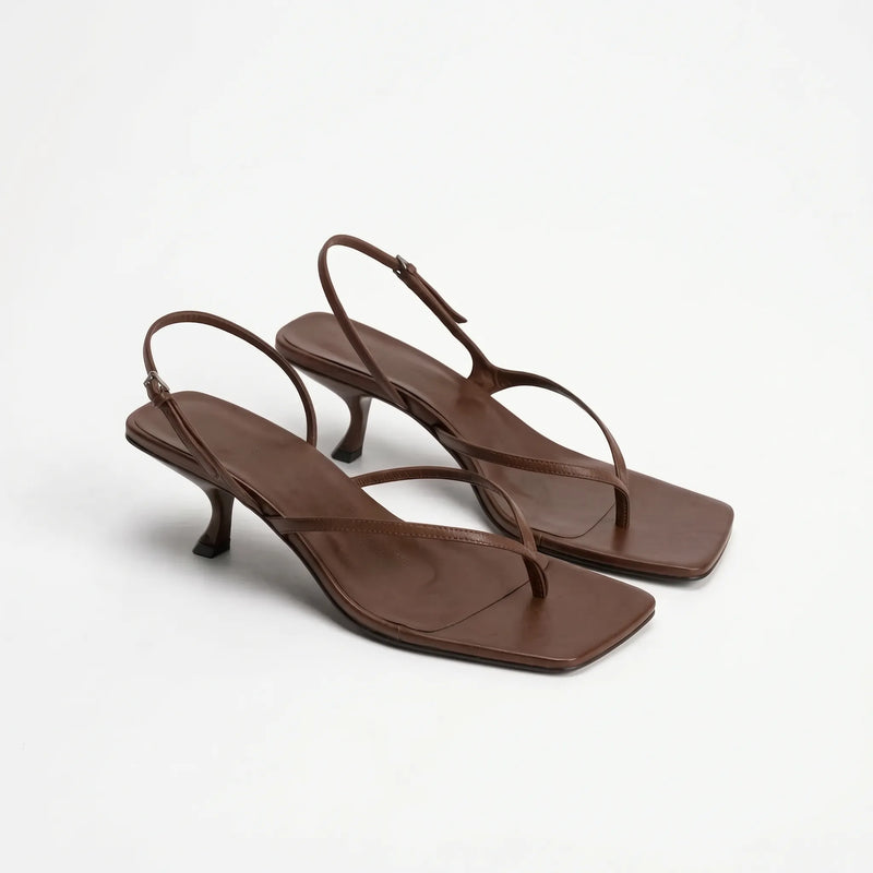 Retro Brown Kitten Heel Sandals - Laura