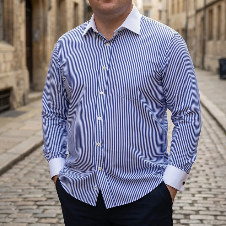 Retro Striped Long-Sleeve Button-Up Shirt - Danny