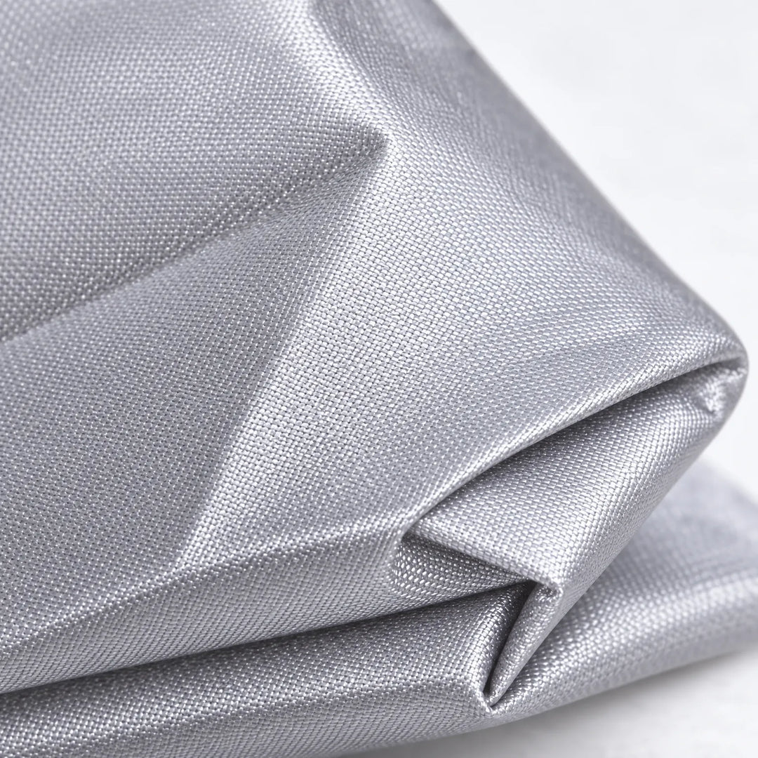 Close-up of the silver-grey fabric folded over, showing its fine woven texture and slight sheen. 5