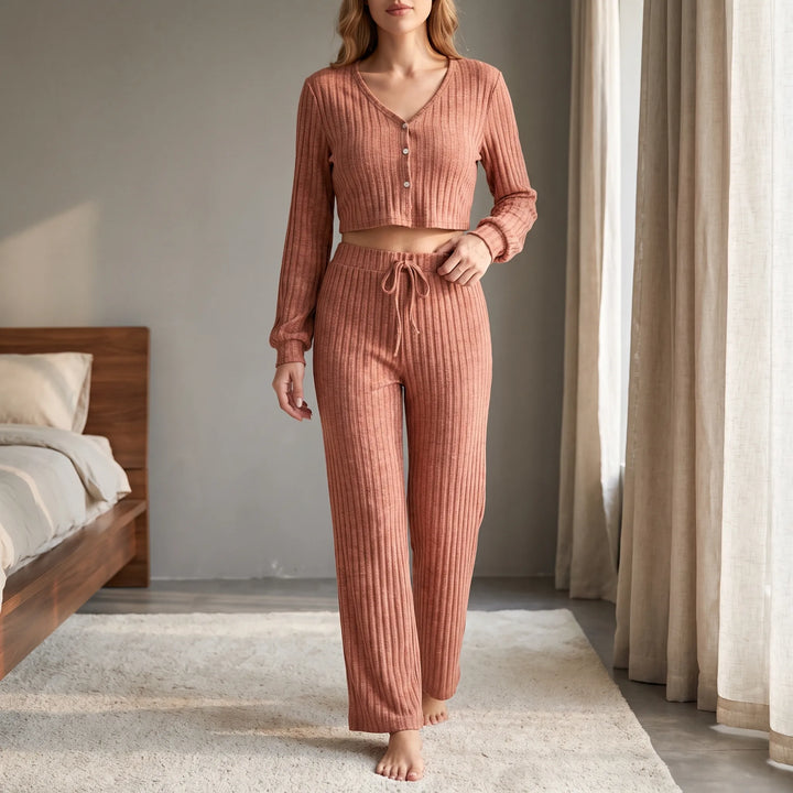 Ribbed Knit Long Sleeve Pyjama Set - Brenda