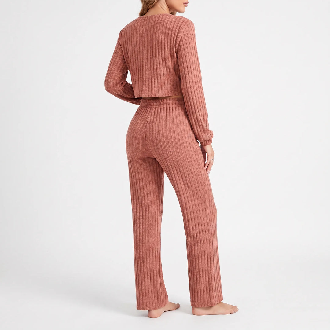 Ribbed Knit Long Sleeve Pyjama Set - Brenda