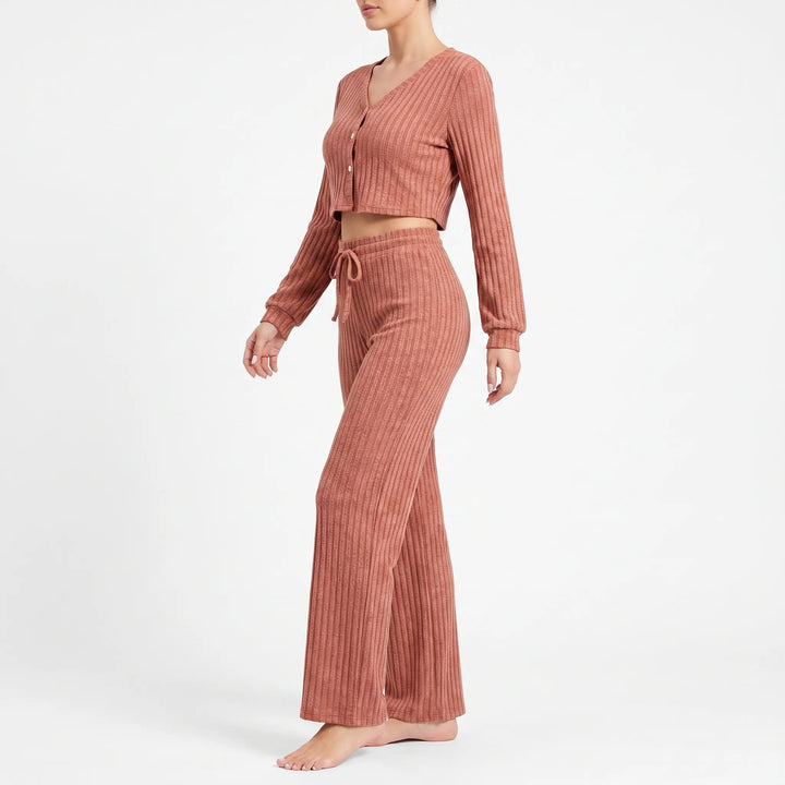 Ribbed Knit Long Sleeve Pyjama Set - Brenda