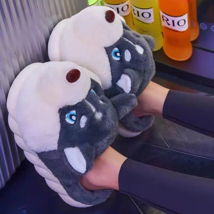 Cute Husky Ladies Slippers – Novi-Dark Grey High-5-6-State of Style