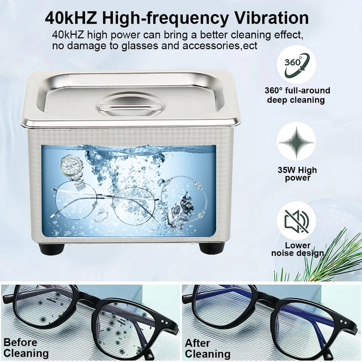 Ultrasonic Glasses Cleaner 40kHz Stainless Steel Jewellery Cleaning Machine – ClearWave