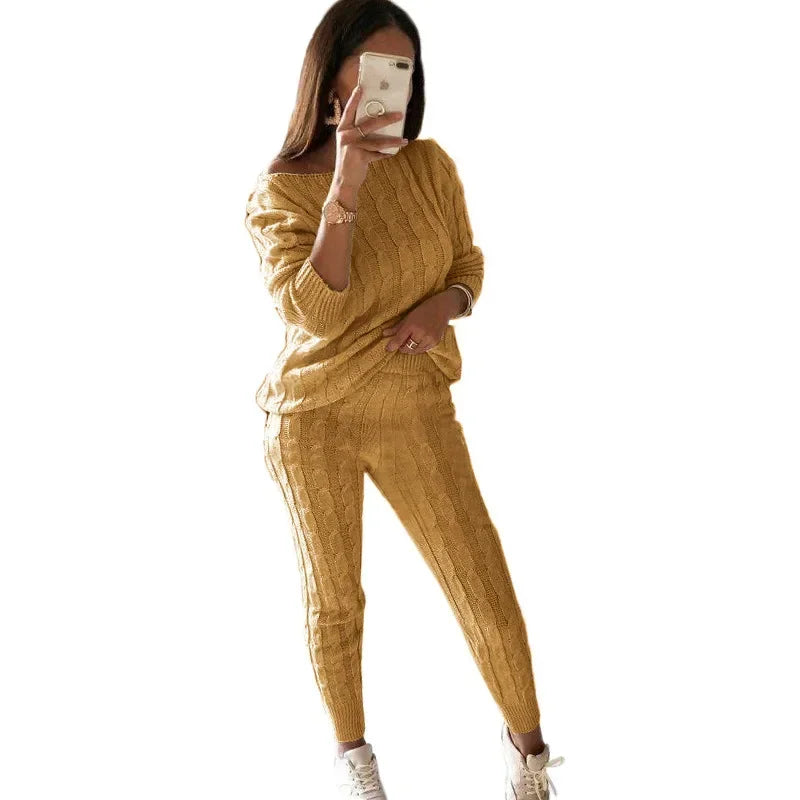 Ladies' Knitted Tracksuit Two-Piece Set for Autumn & Winter – Isaline