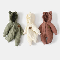 Hooded baby snowsuit with bear motif – cosy & warm for winter