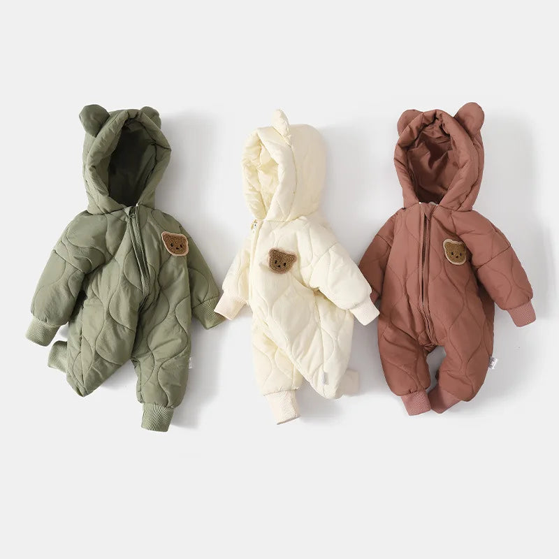 Hooded baby snowsuit with bear motif – cosy & warm for winter