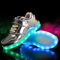 Children's LED sneakers with a colour-changing light effect when walking.