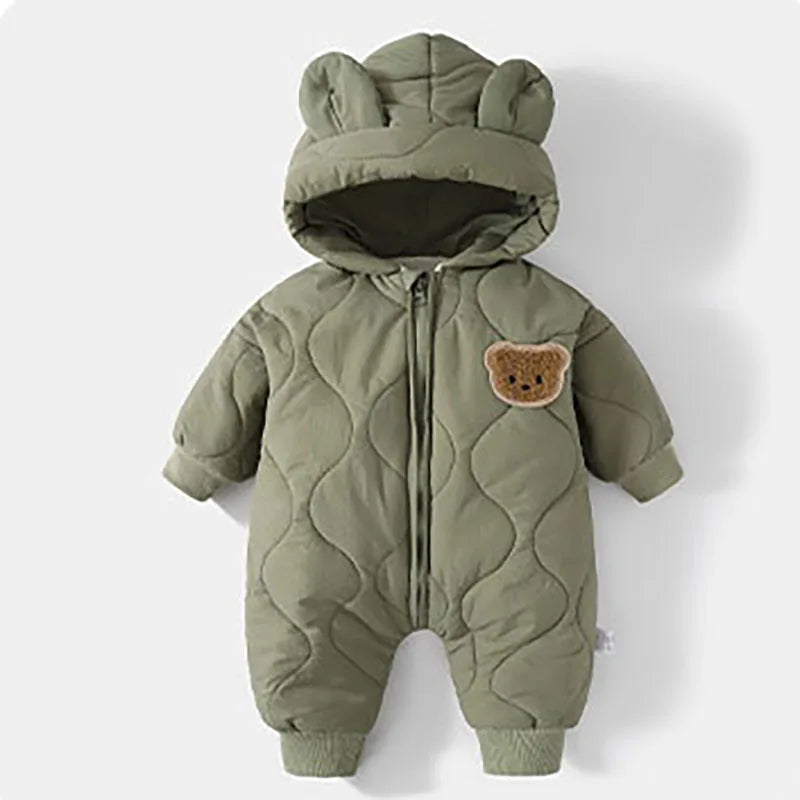 Hooded baby snowsuit with bear motif – cosy & warm for winter