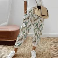 Boho women's trousers with leaf pattern – Selina