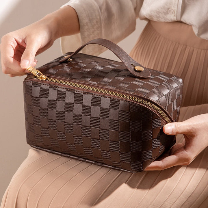 PU leather cosmetic bag with compartments – LuxeCarry