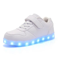 Children's LED sneakers with a colour-changing light effect when walking.