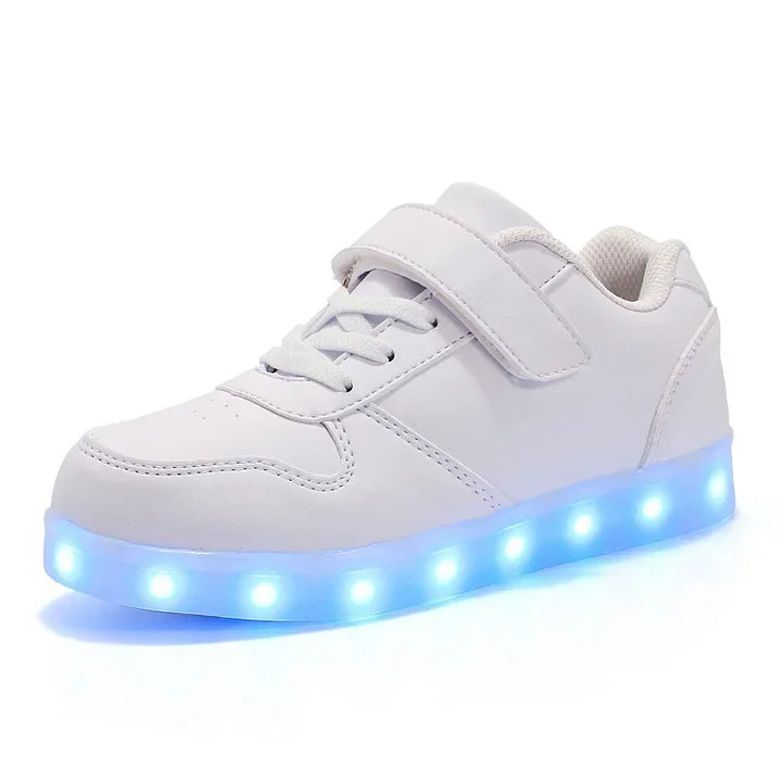 Children's LED sneakers with a colour-changing light effect when walking.