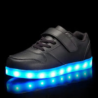 Children's LED sneakers with a colour-changing light effect when walking.