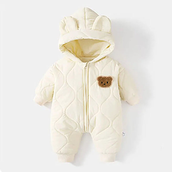 Hooded baby snowsuit with bear motif – cosy & warm for winter