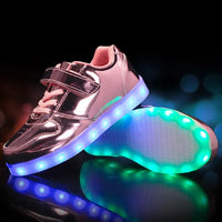 Children's LED sneakers with a colour-changing light effect when walking.