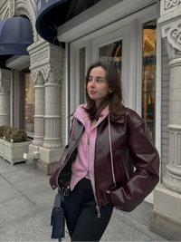Brown Leather Ladies Jacket with Notched Collar – Giulia