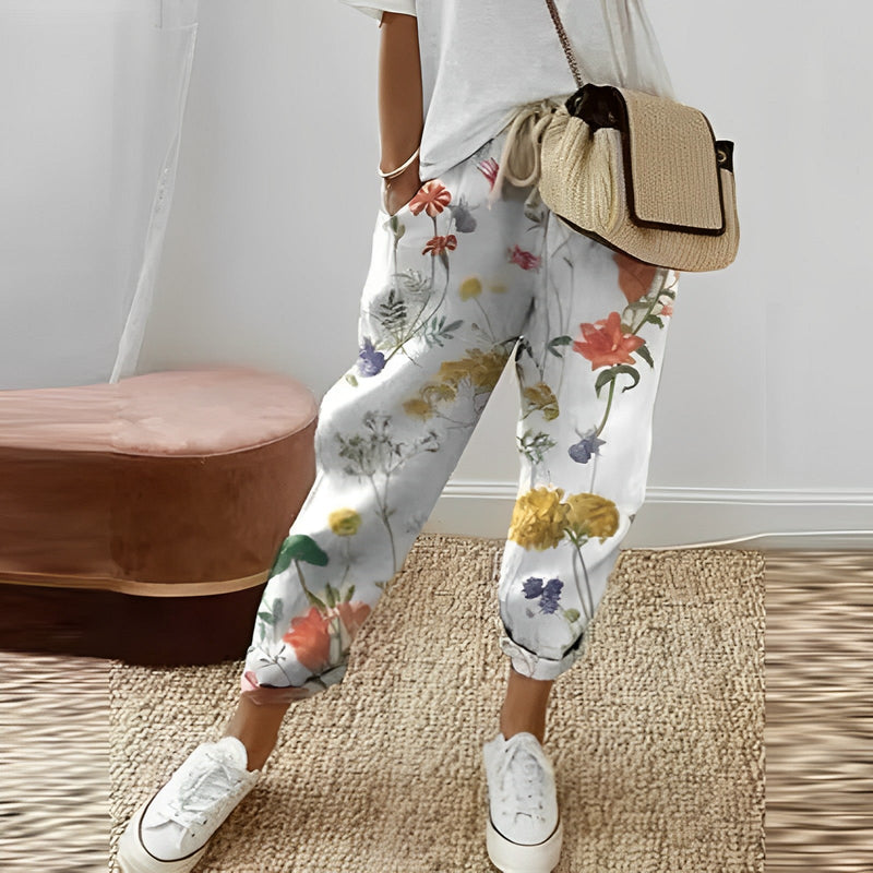 Boho women's trousers with leaf pattern – Selina